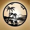 Metal Wall Art Beach Sunset Palm Tree Chair Silhouette Patio Balcony Decor