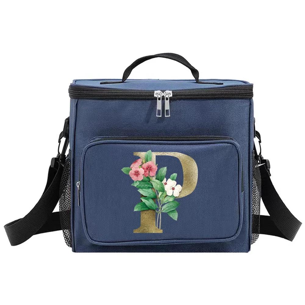 Lunch Bag Insulated Bags Cooler Box Thermal Organizer Handbag Shoulder Storage Lunchbag for Men and Women Golden Flower Printing