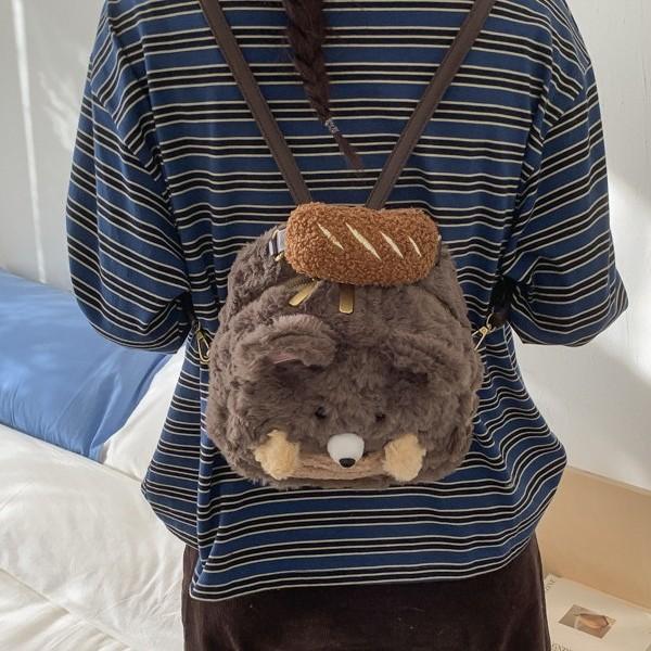 Schoolbag new cartoon lamb wool plush backpack cute casual bag large capacity fluffy shoulder oblique span pain bag