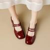 Duży rozmiar 34-43 Mary Jane Shoes Women Block Heel Patent Leather Black Shoes