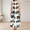 Women Plus Size Sleeveless Round Neck Triple Keyhole Cutout Black Gold Beige Printed Long Dress