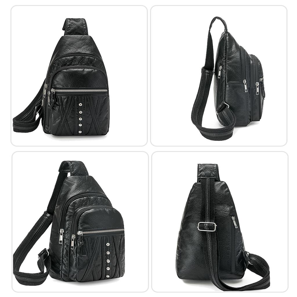 New Women's Chest Bag, Soft Leather Multifunctial Backpack, Trendy Waterproof Shoulder Bag
