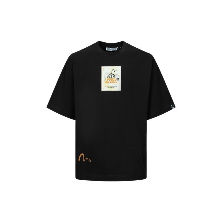Evisu Kuro SS24 Label And Seagull Print Oversized T-Shirt Men T-Shirts Black 2ESGNM4TS5266OSCT