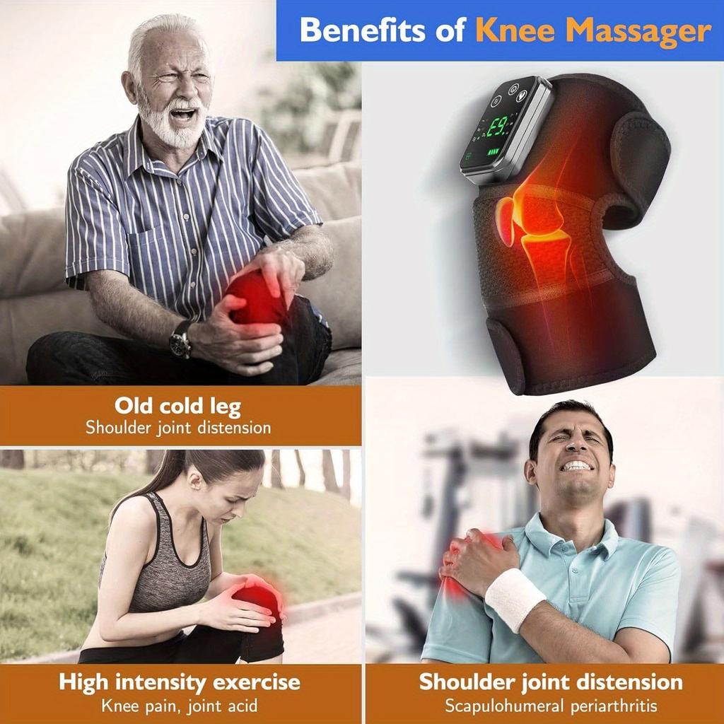 Cordless Heated Knee Massager with Vibration, Knee Heating Pad for Shoulder Elbow Knee 3 in 1 with Vibration, Heated Knee Brace