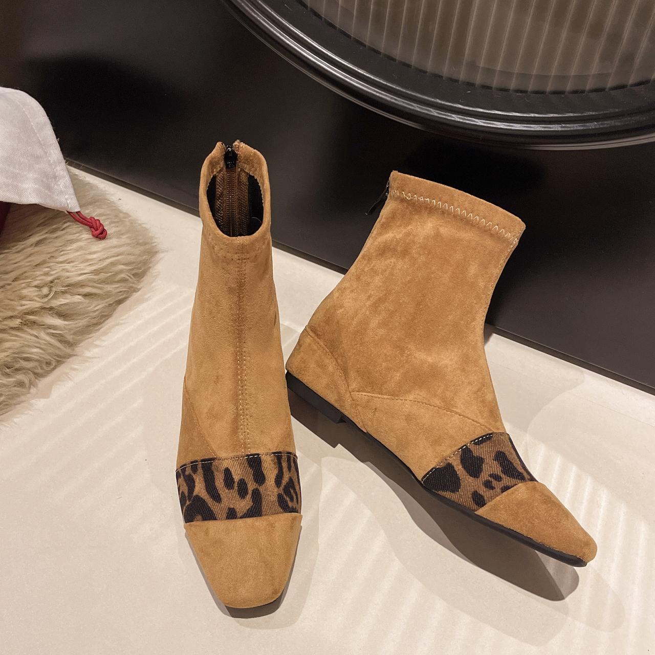 

Замшевые ботильоны с квадратным носком, леопардовые хлопковые туфли, зимние ботинки на низком каблуке 2024 года, теплые плюшевые туфли на плоской подошве Chelsea Botas Mujer 35