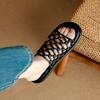 Fashion Women's New Summer Round Toe Open Toe Woven Breathable Genuine Leather Sheepskin Thick Sole Low Heel Fashion Slippers