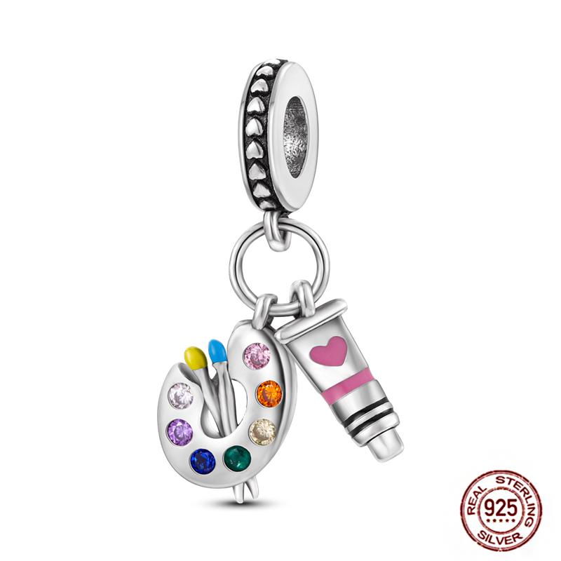 Charms Plata De Ley 925 copper Original Devil's Eye Perfume Bottle Bow Silicone Spacer Beads Women Bracelet DIY Zircon Pendants