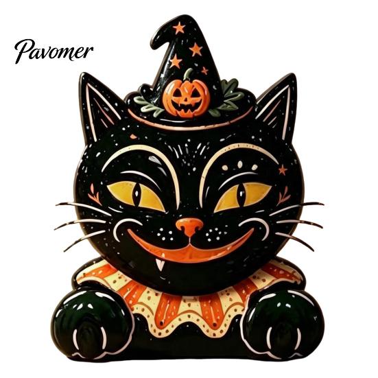 Wooden Cat Figurine Vintage Halloween Figurine, Rustic Witch Zombie Owl Frog Tabletop Decorative Ornament, Farmhouse Tiered Tray Decoration