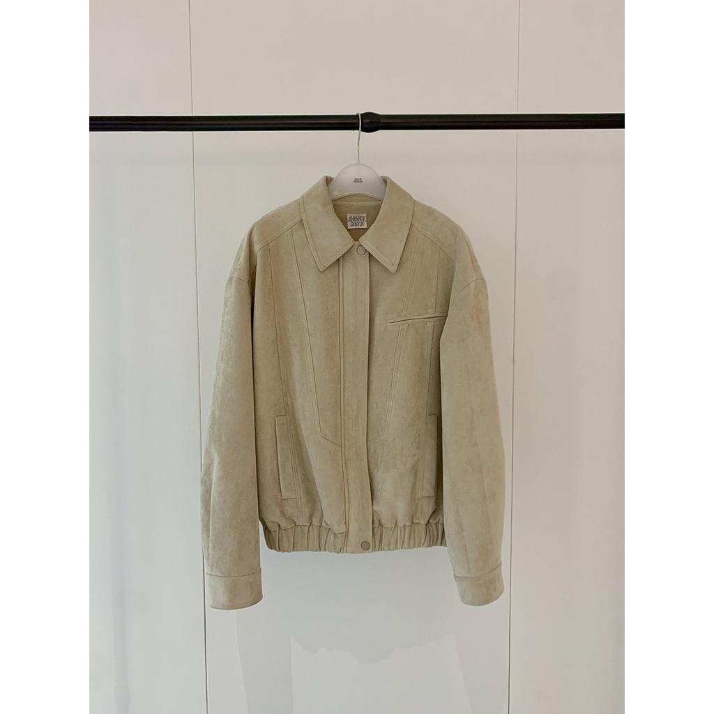 Women's Casual Suede-Like Long Sleeve Zip-Up Jacket, Retro Loose-Fit Stand Collar Coat for Fall, inbyin