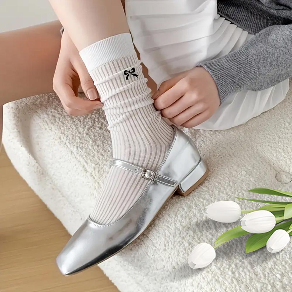 5/10 Pairs Ins Big Bow All Cute Socks Women Summer Thin Breathable Mesh Breathable Pile Socks Mid Tube Sock for Women