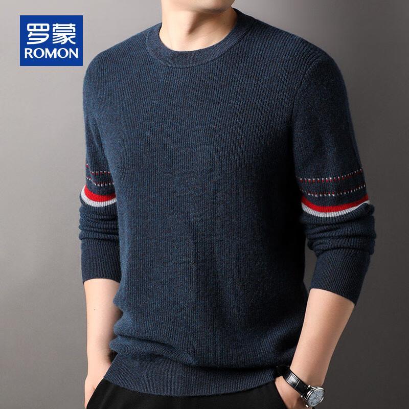 ROMON Men's Thick Pure Cashmere Round Neck Pullover Sweater