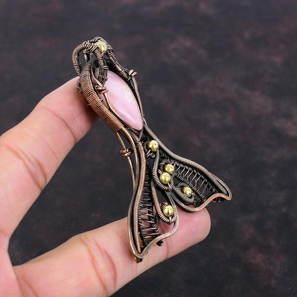 Pink Opal Gemstone Pendant Copper Wire Wrapped Pendant Fish Pendant Designer Copper Jewelry Handmade Pendant Elegant Jewelry Gift For Mother