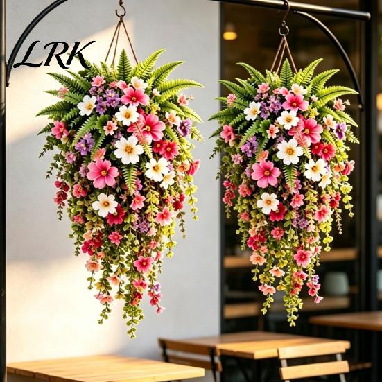 Natural Charm Window Display Artificial Hanging Flowers Basket, Fake Morning Star Floral Vine Garland, Plants Faux Plant for Indoor Outdoor