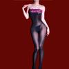 Fashion Women Lace Strapless Bodysuit 5D Oil Glossy Shiny Jumpsuit Yoga Shaping Tights Patchwork Open Crotch Maid Leotard