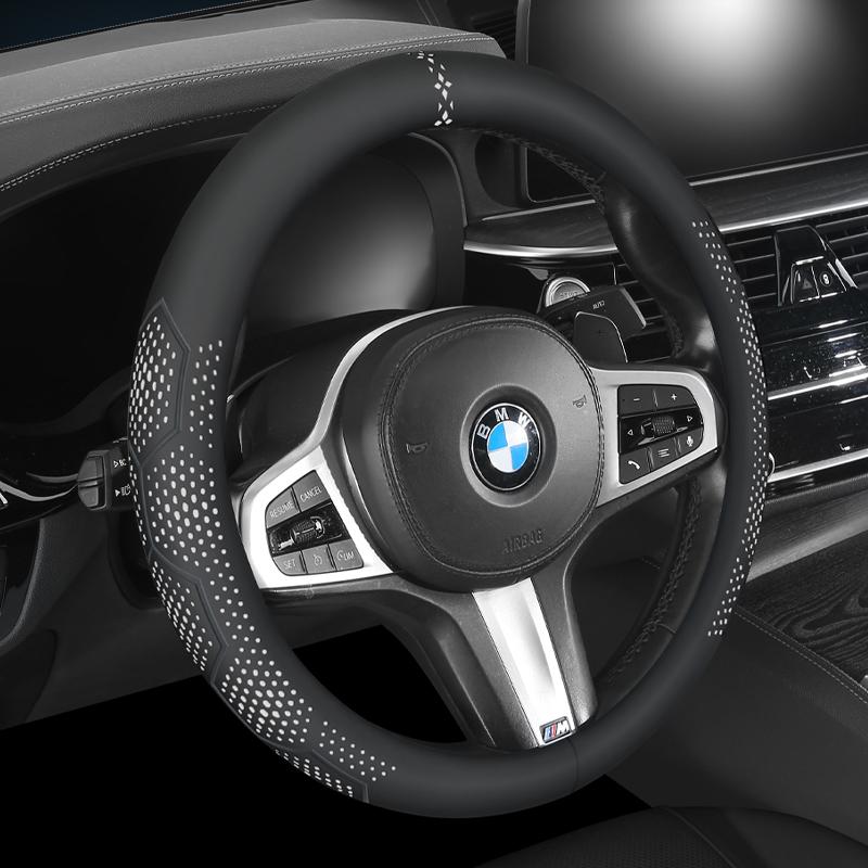 Universal Car Steering Wheel Cover 14.5-15 Inch, 3D Textured Non-Slip Design with Breathable Napa Leather