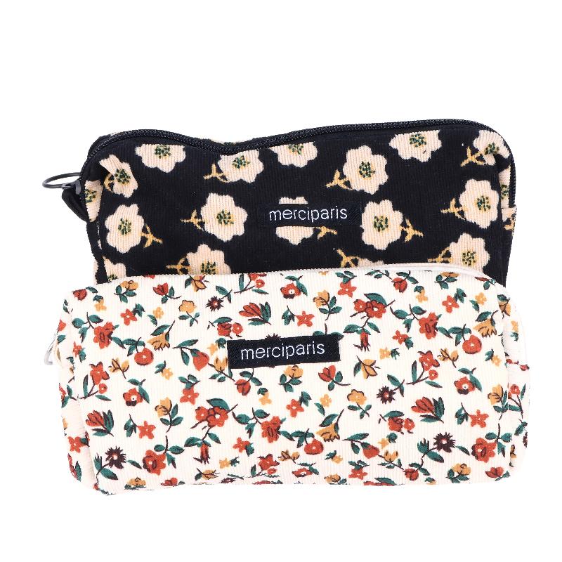 Vintage Corduroy Federmäppchen Retro Blumenmuster Federtasche Große Kapazität Schreibwaren Tasche Für Schüler Büro Make-up Aufbewahrung