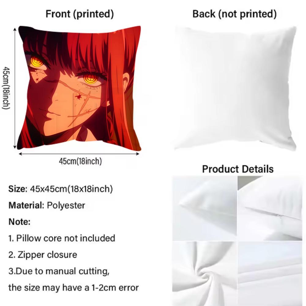 Anime Makima Chainsaw Man Cushion Cover Reversible Plush Pillow Cover – For car, sofa, bedroom, perfect as a gift.