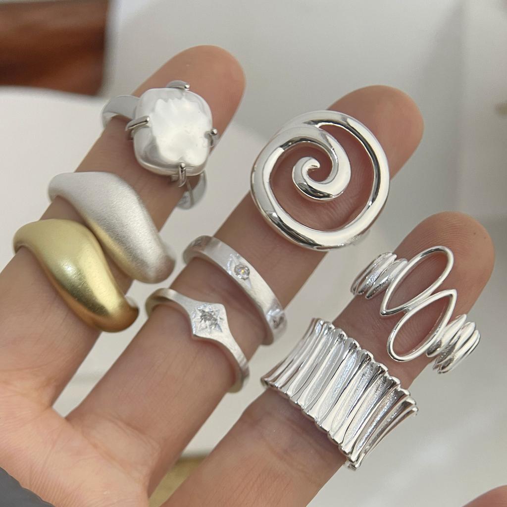 925 Silberringe für Damen Paar Minimalistisch Handgefertigt Einfach Runder Linienring Party Schmuck Geschenk Allergievorbeugend