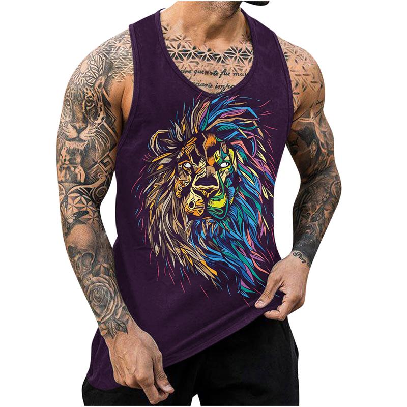 Men's Tank Tops Harajuku Handsome Animal Print Vest Fitness Bodybuilding Gym Muscle Casual Sleeveless T-Shirt