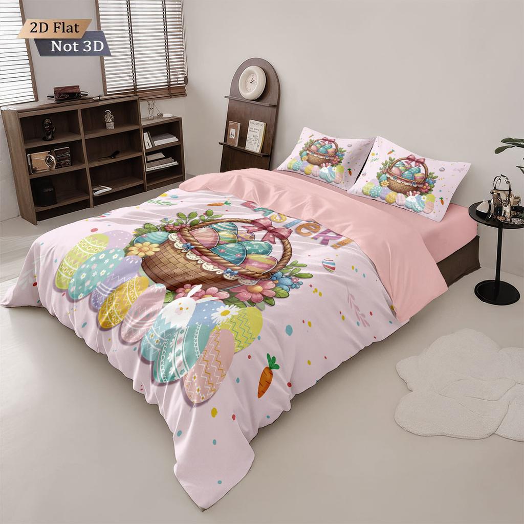 3pcs Easter Happy Egg Printed Core free Down Duvet Cover Set Comfortable Bedroom Bedding Decoration Machine Washable