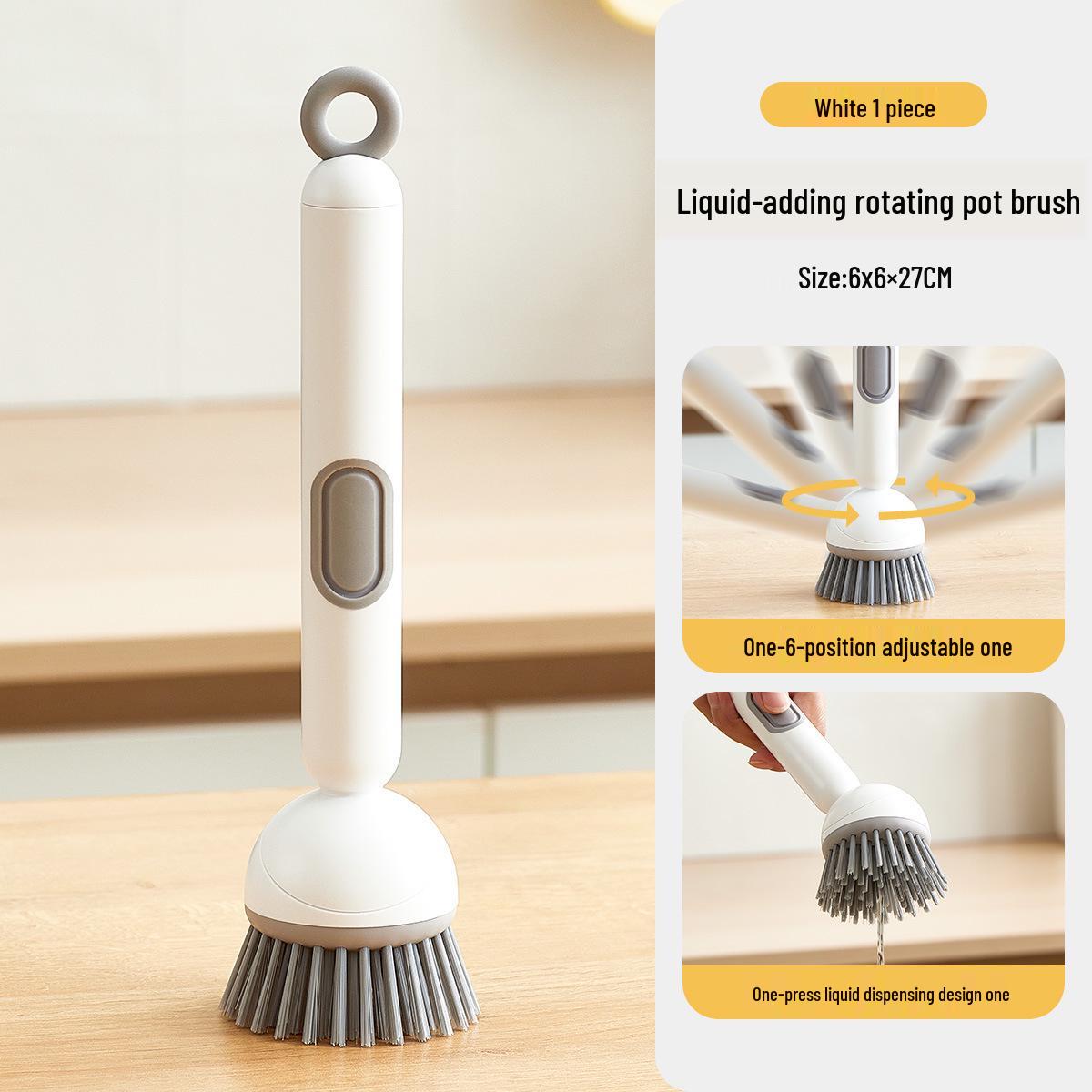 Multi-Functional Long Handle Rotating Pot Brush with Liquid Dispensing