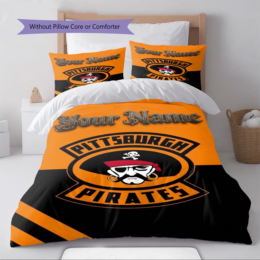 Name Custom Pittsburgh Pirates Pattern Bedding Set Quilt Cover Pillowcase Home Decor Gift (1 * duvet cover + 2 * pillowcase, without core)