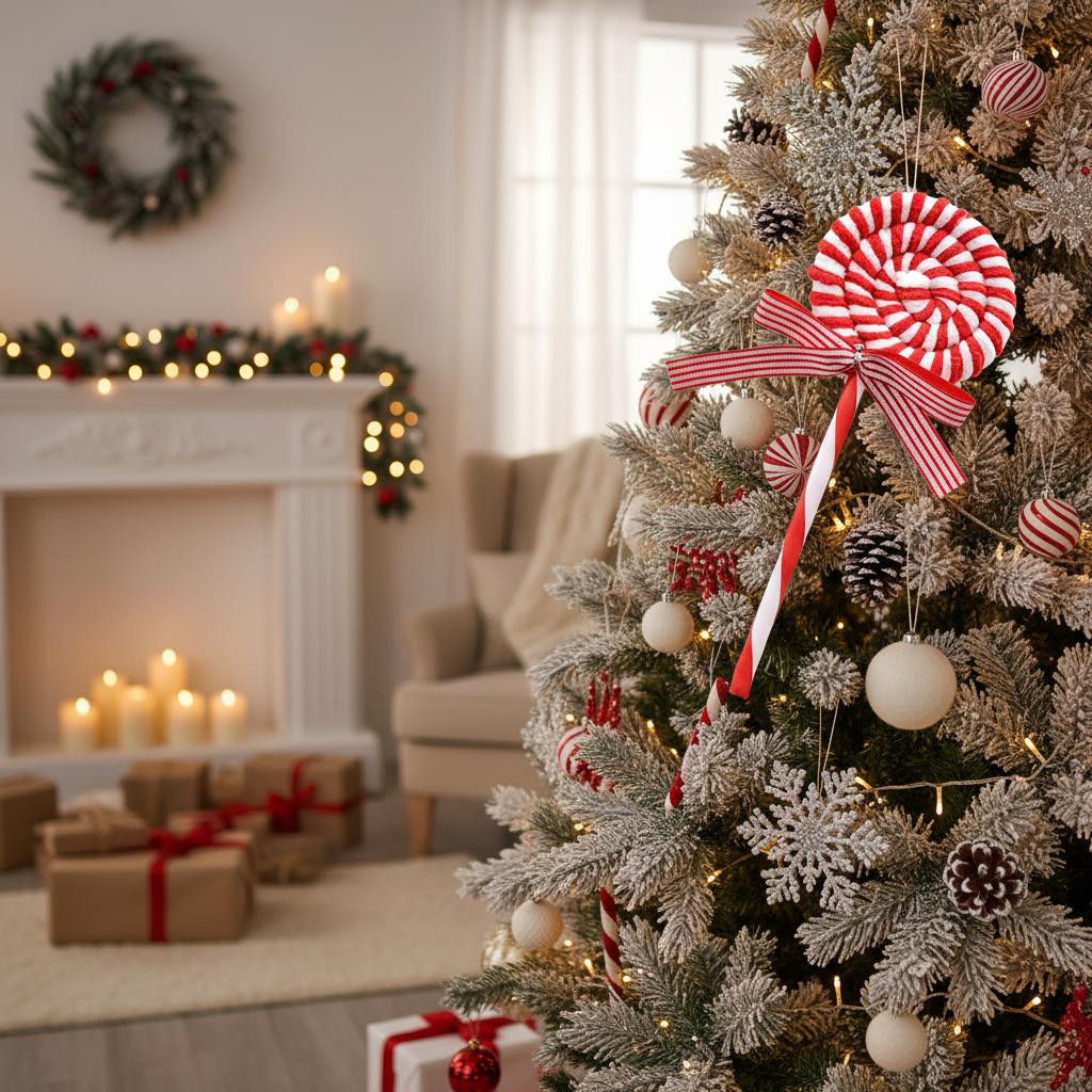 Plush Christmas Ornaments Velvet Candy Cane Lollipop Hanging Balls for Xmas Tree Decor Holiday Party Supplies