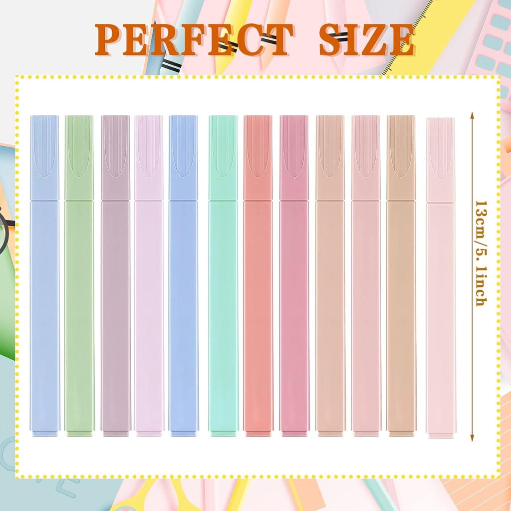 12 Pcs Aesthetic Cute Highlighters Pastel with Chisel Tip Pastel Markers Cute Highlighters Pens Multicolor Kawaii Stationary