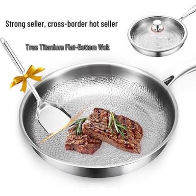 Padella Piatta in Titanio: Non rivestito, Antiaderente, Rimovibile, Compatibile con fornelli a gas, Realizzato in lega di titanio. Perfetto per Bistecche e Cucina Casalinga.