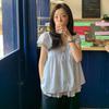 Summer Fake Two-Piece Puff Hem V-Neck Blouse Women's Summer Design Sense Age-Reducing Loose Short Sleeve Baby Shirt Top