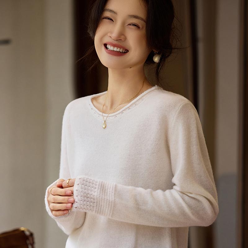 Women's Cashmere Sweater Qinghe Cashmere 30% Cashmere 70% Wool Autumn and Winter Pullover Warm and Fashionable