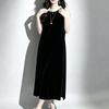 Elegant Mulberry Silk Velvet Sleeveless A-line Dress