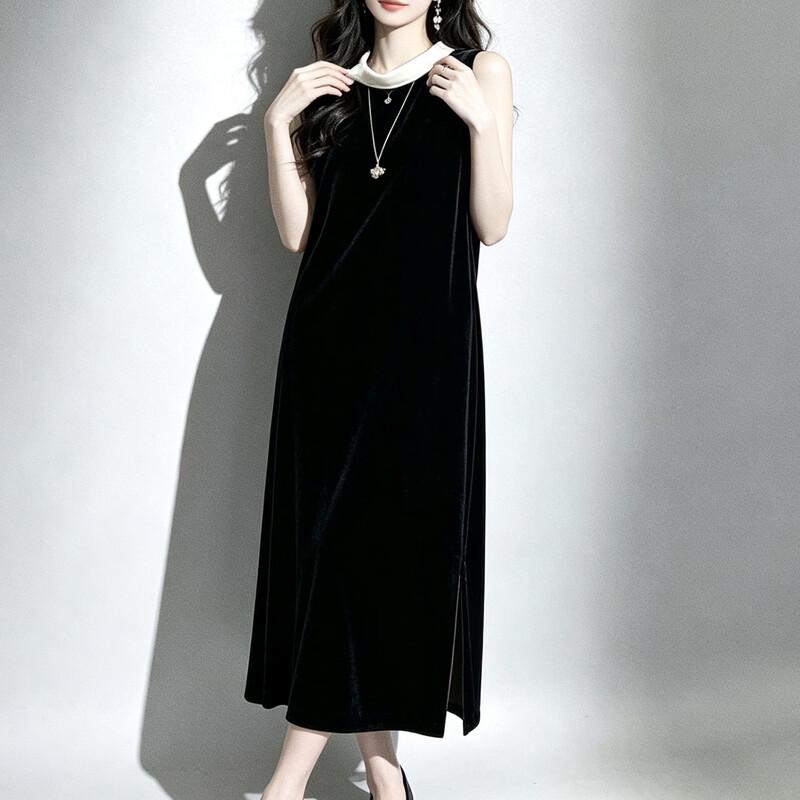 Elegant Mulberry Silk Velvet Sleeveless A-line Dress