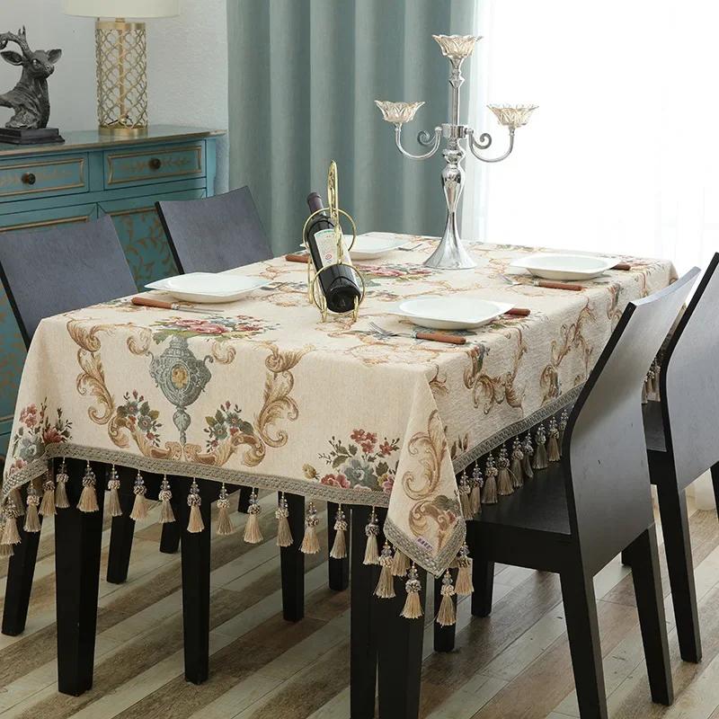 Jacquard-Stoff Tischdecke High-End Überwurf Zuhause Quastenbesetzte Tischabdeckungen Chenille-Stoff Tischdecken Möbel Tisch Leinen Brautmuster Bankett 140x180cm