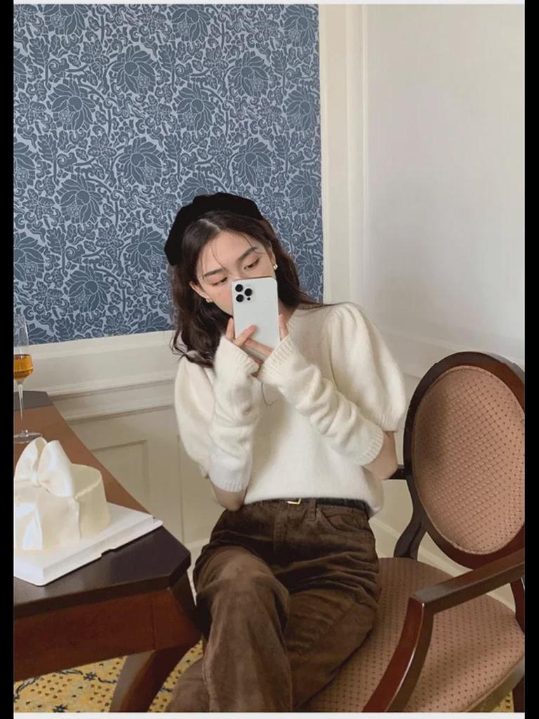 Korean Puff Sleeve Sweater for Women - New Design, Versatile for Autumn, Winter, and Spring
