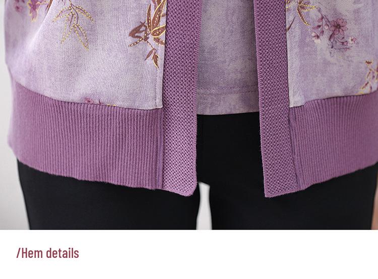 Elderly Women's Spring Knit Cardigan Two-Piece Set - Belly Covering Lightweight Jacket