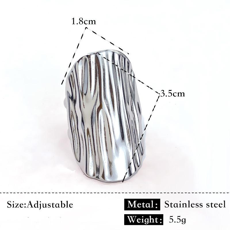 Stainless Steel Irregular Concave Convex Texture Wide Rings for Women Men Punk Smooth Opening Rings Party Jewelry Accessories
