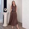 Cross-border European and American Women's Clothing Amazon V-neck Versatile Button Belt Sleeveless A-word Versatile Long Dress Set