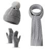 3Pcs/Set Thicken Winter Hat Scarf Gloves Set Warm Scarf Neck Warmer Suit Touchscreen Gloves  Unisex