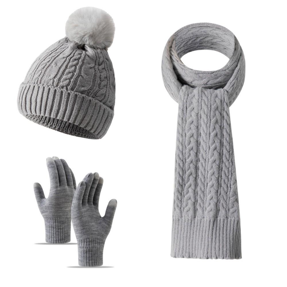 3Pcs/Set Thicken Winter Hat Scarf Gloves Set Warm Scarf Neck Warmer Suit Touchscreen Gloves  Unisex