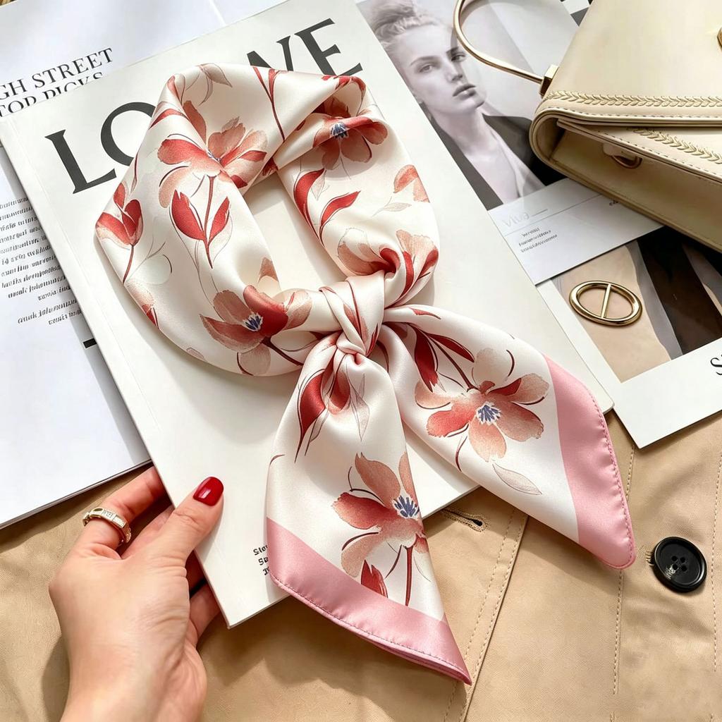 Simple temperament Spring and summer female imitation silk scarf versatile Korean version casual small square scarf neck protection decorative scarf