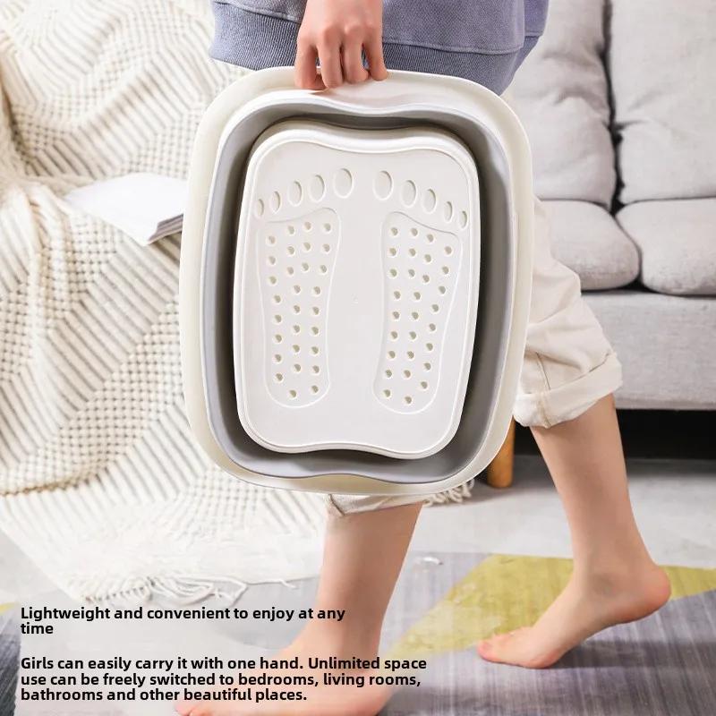 Foldable Footbath Massage Bucket Soaking Bucket Folding Spa Foot Bath Bucket Household Sauna Bathtub Pedicure Bath Supplies Pink