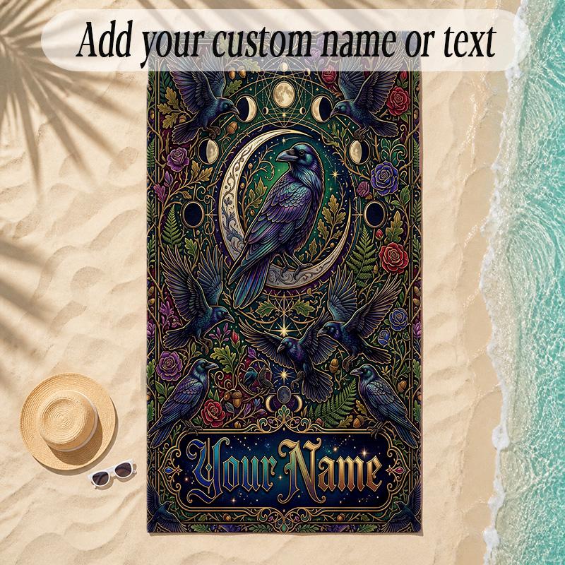 Birds Theme Soft Beach Towel Personalized Custom Name Text Towel Portable for Beach Pool Travel