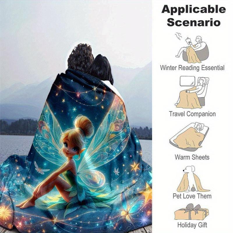 1pc Tinker Bell Printing Blanket - Soft, All-Season Throw for Office Blanket, Car, Travel