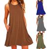 Women Dress Sleeveless Round Neck Cloth Simple Solid Color Midi Dress for Summer