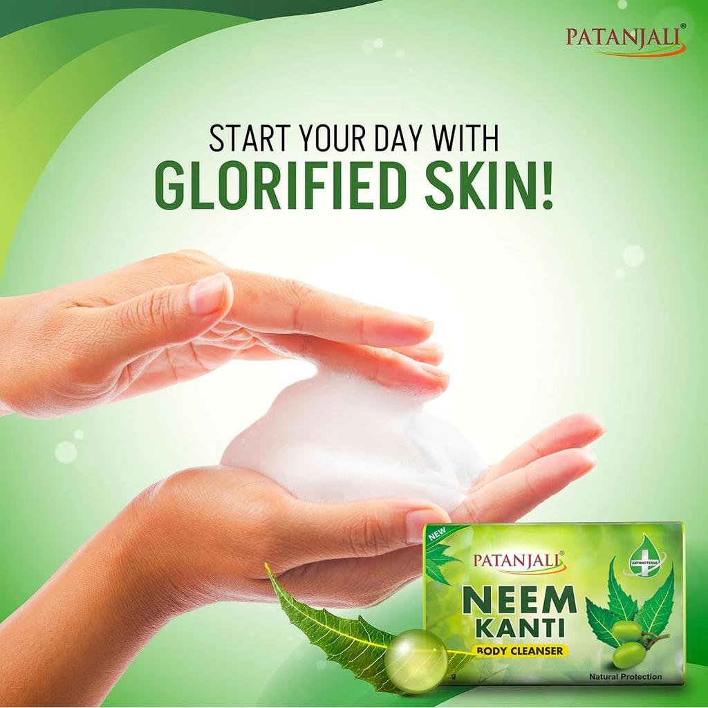Patanjali Neem Kanti Herbal Body Cleanser Soap Pack Of 5 X 75 g Bars Moisturizing Deep Cleansing Soap For Soft Smooth Skin