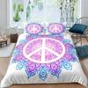 Peace Symbol Duvet Cover Set for Kids Boys Girls,Happiness World Bedding Set 3 Pcs,Queen Size,Green Brown Red Soft Bedroom Decor