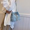 Ling Grid Řetízková Kbelíková Taška, Jednoduchá Crossbody Taška, Dámská Módní Ramenní Taška se Stahovací Šňůrkou a Střapcem