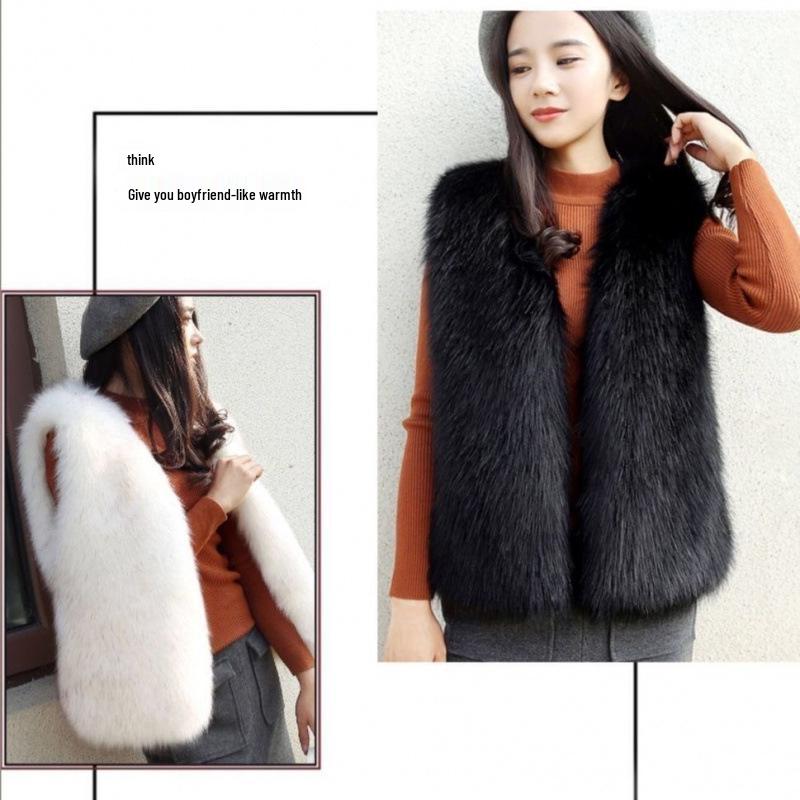 Plus Size Women's Faux Fur Leather Vest - Warm, Slimming, Sleeveless Jacket