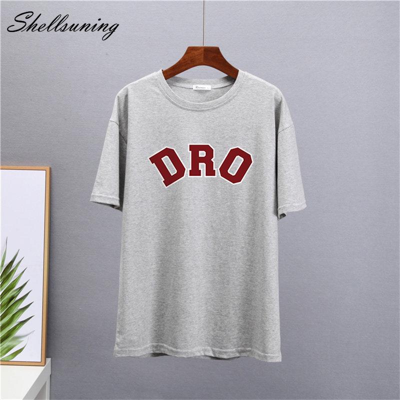 Shellsuning T-shirt da Donna con Stampa Grafica Semplice con Lettere, Estate, Cotone, Maniche Corte, Magliette Casual con Scollo a O, Top Trendy Streetwear